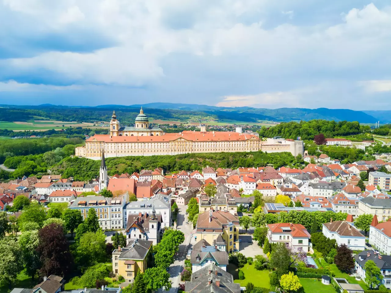 Melk Abbey above the town of Melk on the Danube in Austria